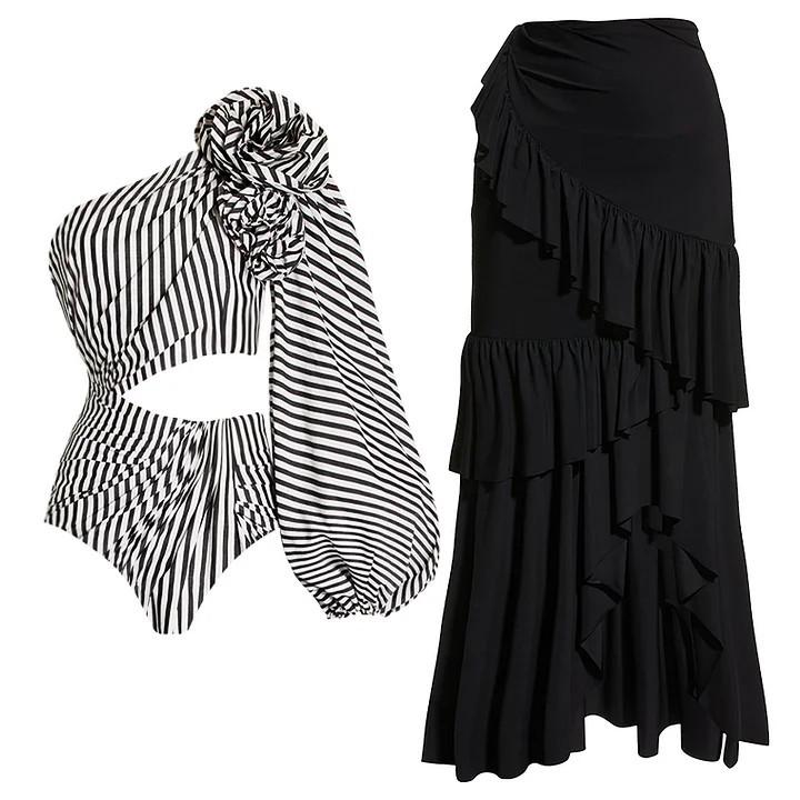 2025 European & American Chic Swimwear Set: Sexy One-Piece & Two-Piece with Slimming Chiffon Skirt