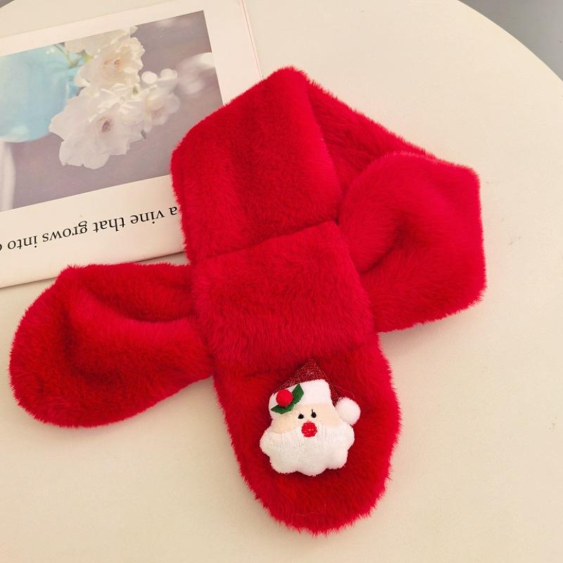 New Red Scarf Children's Plush Scarf Winter Boys and Girls Warm Kindergarten Christmas New Year's Day Gift Bright Red