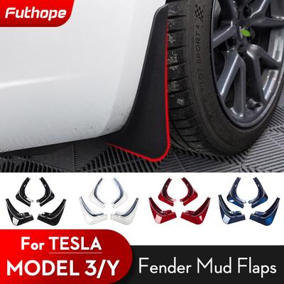4Pcs/Set New Energy Car Mud Flaps para Tesla Model 3 Model Y -23 Guarda-lamas Protetores contra respingos Fender Preto Fosco Fibra de Carbono