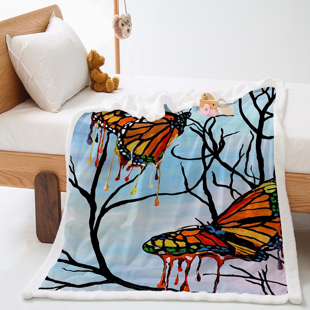 Idyllic 2D Digital Printing Butterfly Thickened Lamb Fleece Crystal Fleece Blanket Cover