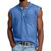 Canotta da uomo senza maniche in cotone con tasca, vestibilità casual rilassata, stile Henley, maglia sportiva per muscoli, per l'uso quotidiano