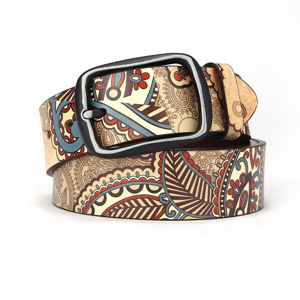 Ethnic Style Graffiti Belt, Genuine Leather Pure Cowhide Personalized Printed Belt Design
