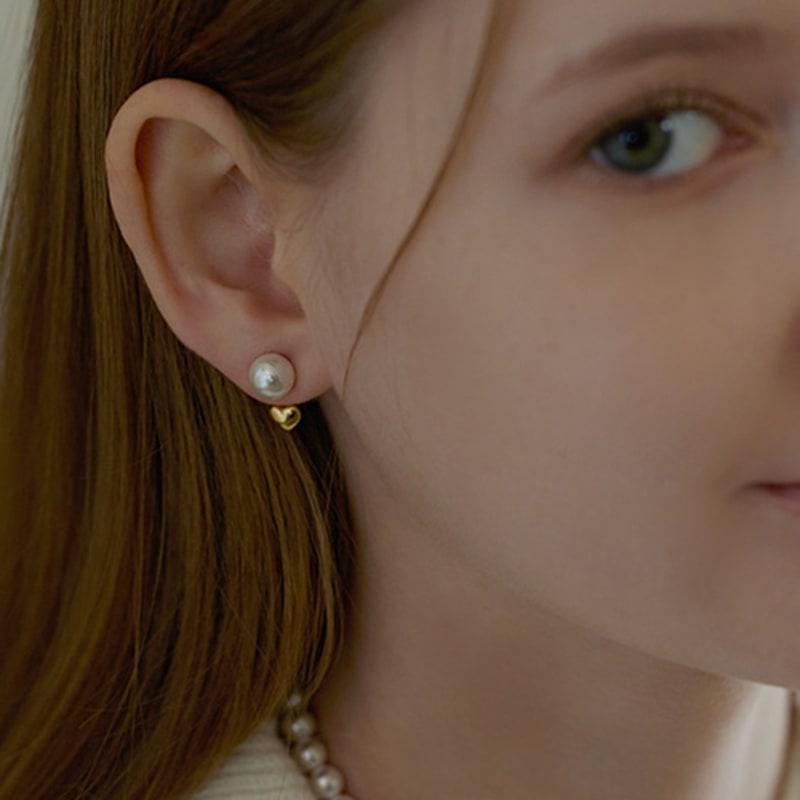 Lewe Pearl heart two-way earring