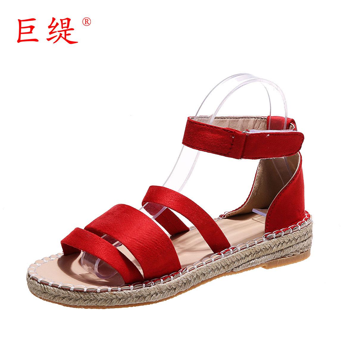 

Perennial Juti summer new wish Amazon independent station eaby foreign trade large size flat hemp rope women s sandals 43 красный