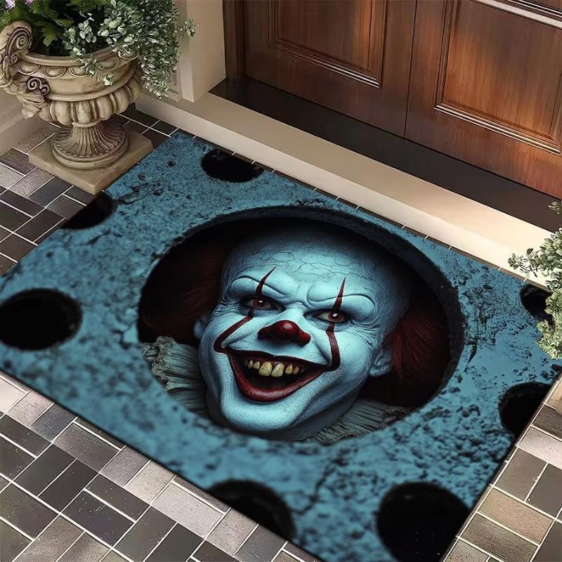 Halloween Thrilling Horror Scary Clown Face 3D Illusion Door Mat Non-slip Waterproof Durable Entrance Party Home Decor Door Mat