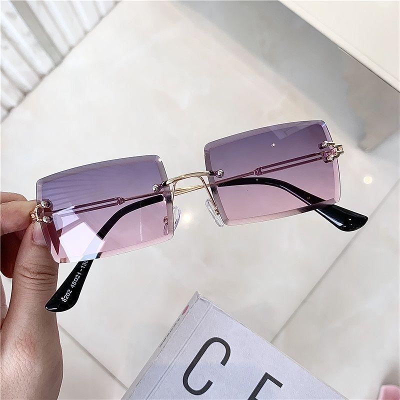 Vintage Fashion Sunglasses Rimless Frameless Rectangle Shades Gradient UV400 Summer Traveling Sun Glasses for Women
