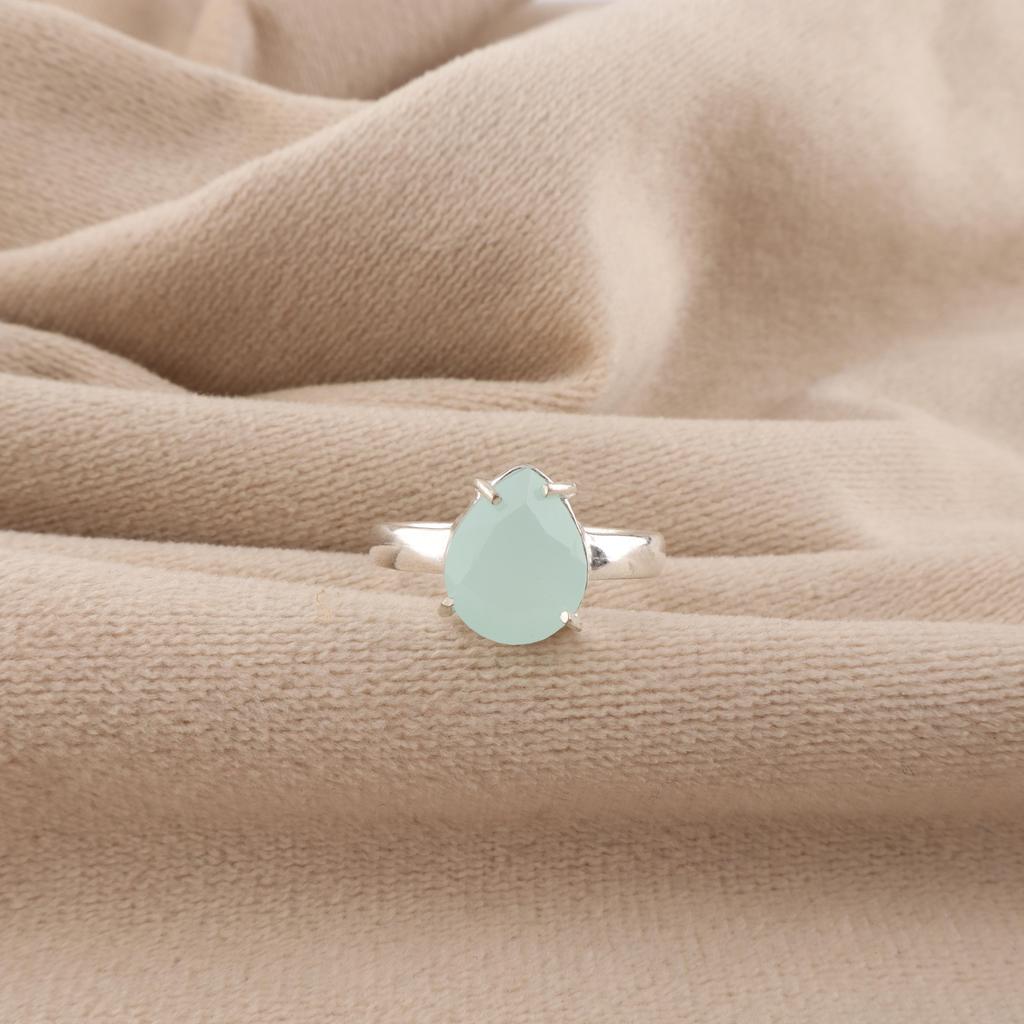Natural Aqua Chalcedony Gemstone 925 Sterling Silver Designer Pretty Ring Gift For Mother RR-81-18