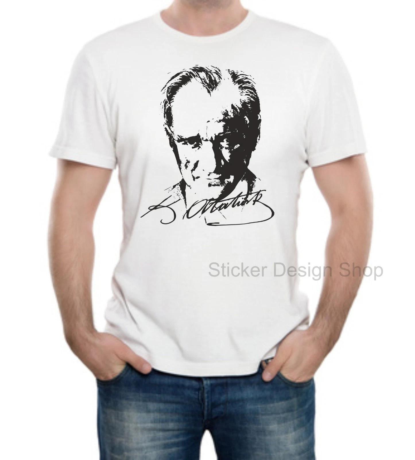 Atatürk imza T-Shirt Print Cotton Fruit of The Loom Türkiye Istanbul White L