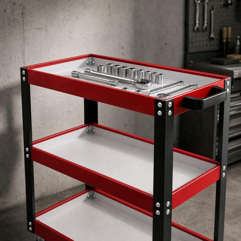 Three-Tier Utility Cart with Wheels Mobile Tiered Rolling Locking