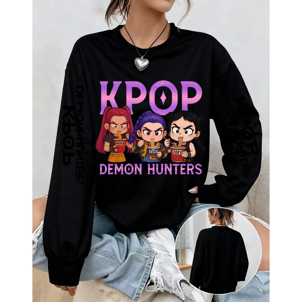 Women's Casual Anime KPop Demon Hunters Printed Pullover Sweatshirts Design Long Sleeved Round Neck Autumn