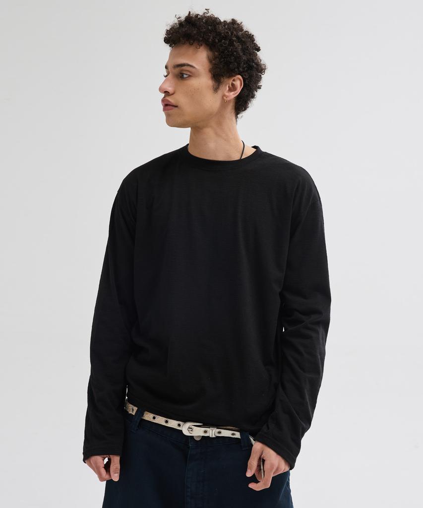 LEIRE Slub Back Line Long Sleeve T-Shirt [Black]