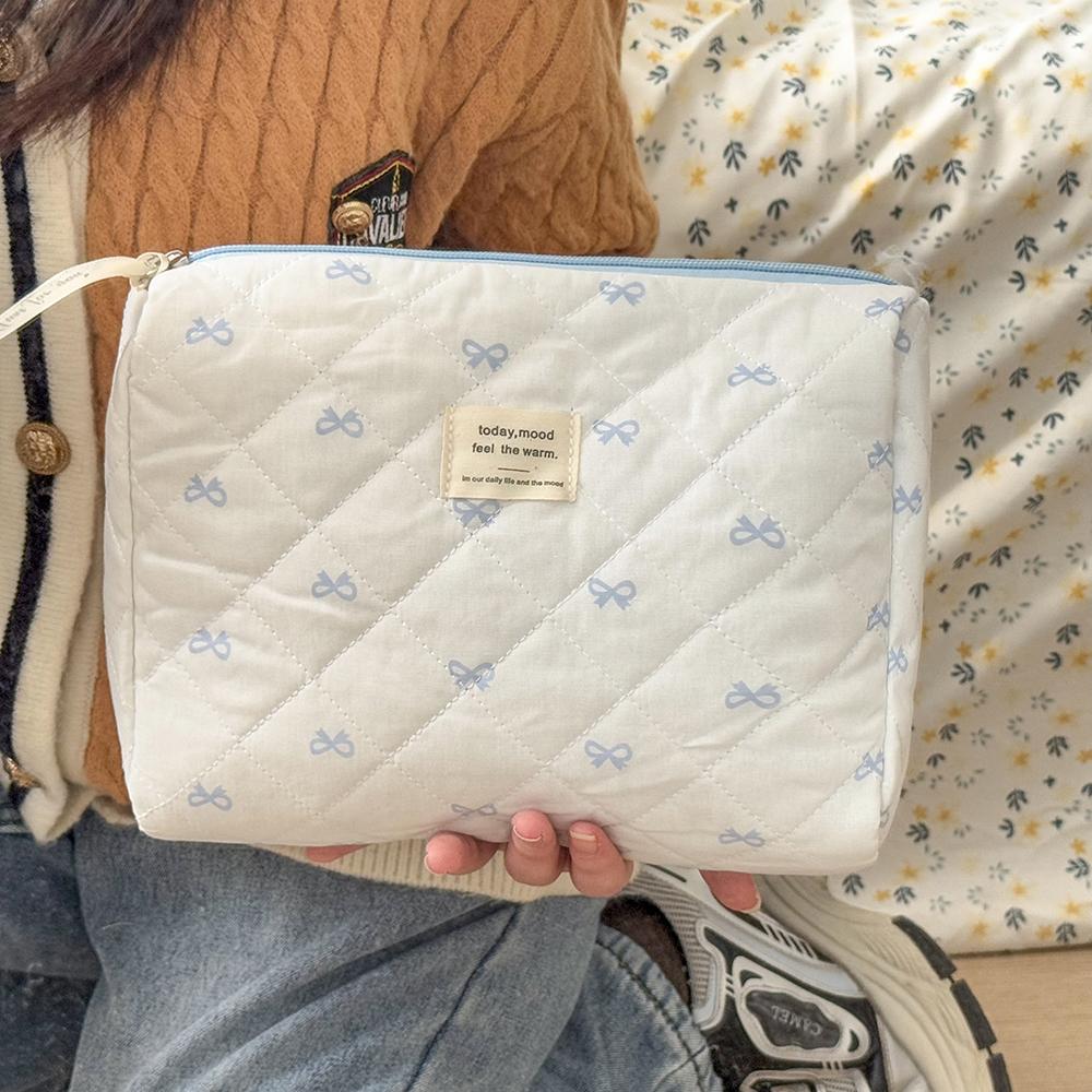Modische Damen Cartoon Schleife Erdbeerprint Clutch Tasche Tragbar Stepp Handtasche Große Kapazität Party Reißverschluss Damen Taschen Beutel