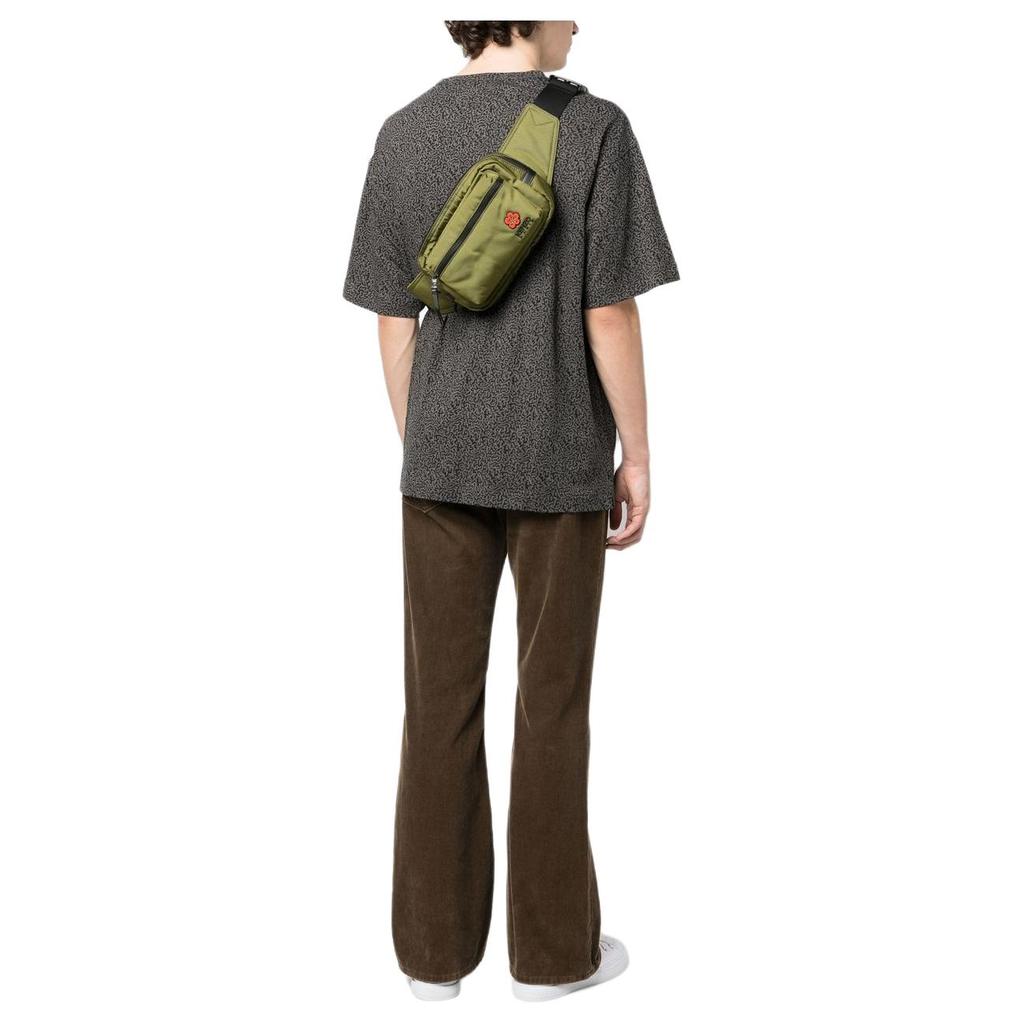 Kenzo Floral Patch Letter Logo Print Nylon Shoulder Crossbody Waist Bag Men Bags Khaki FD55SA467F2650