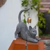 Cat Stretching Statue Resin Cat Figurine With Bell On Tail Animal Garden Sculpture For Yard Entryway Desk Living Room Balcony