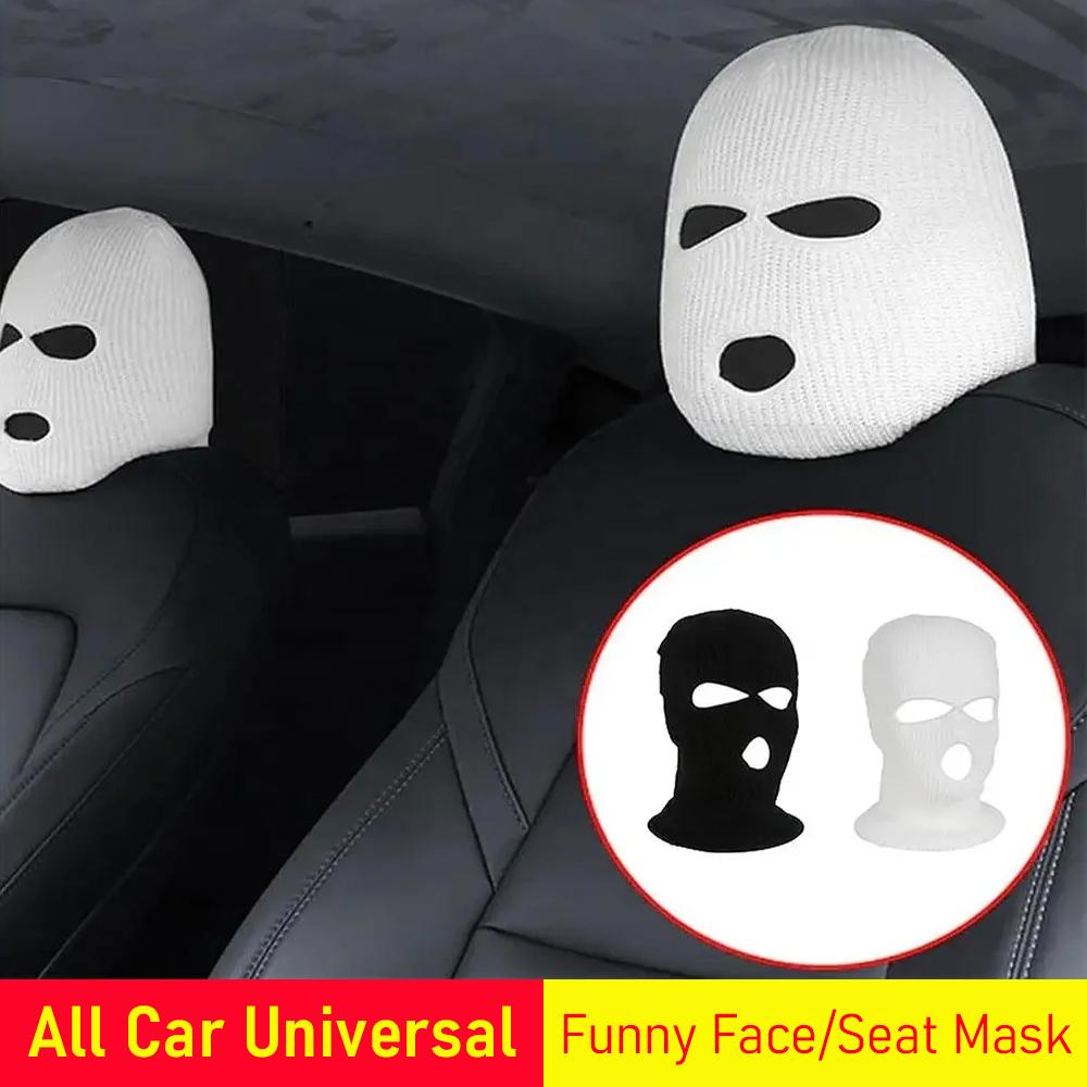 Universal Car Headrest Cover Car Seat Face Mask Ski Mask Halloween Christmas Funny Decoration for Tesla BMW Ford Volkswagen Kia