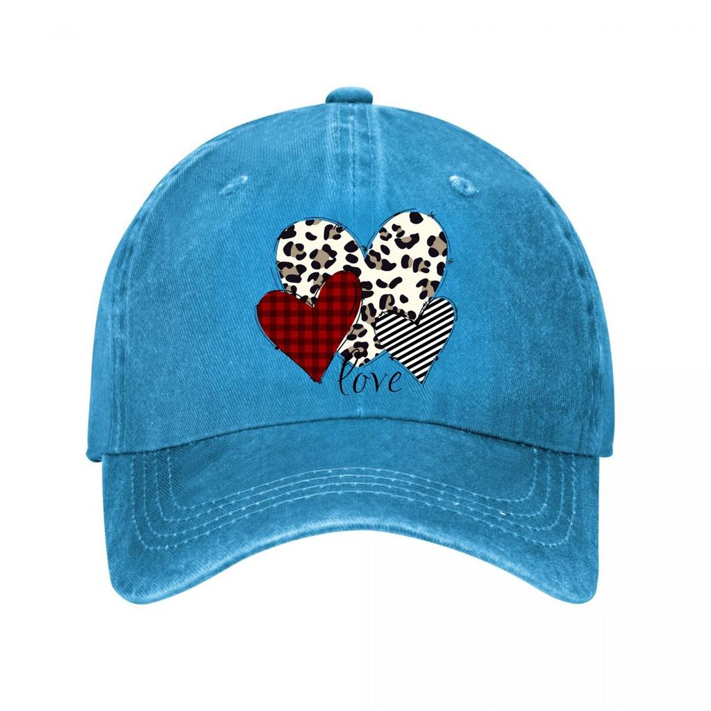 Printed Heart Decor Buffalo Plaid Leopard Striped Washed Baseball Cap Outdoor For Womens Unisex FeUnisex