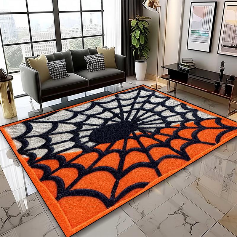 Abstract Web Area Rug – Artistic Spider Design Living Room Carpet, Non-Slip Oversized Gaming Room Floor Mat for Bedroom