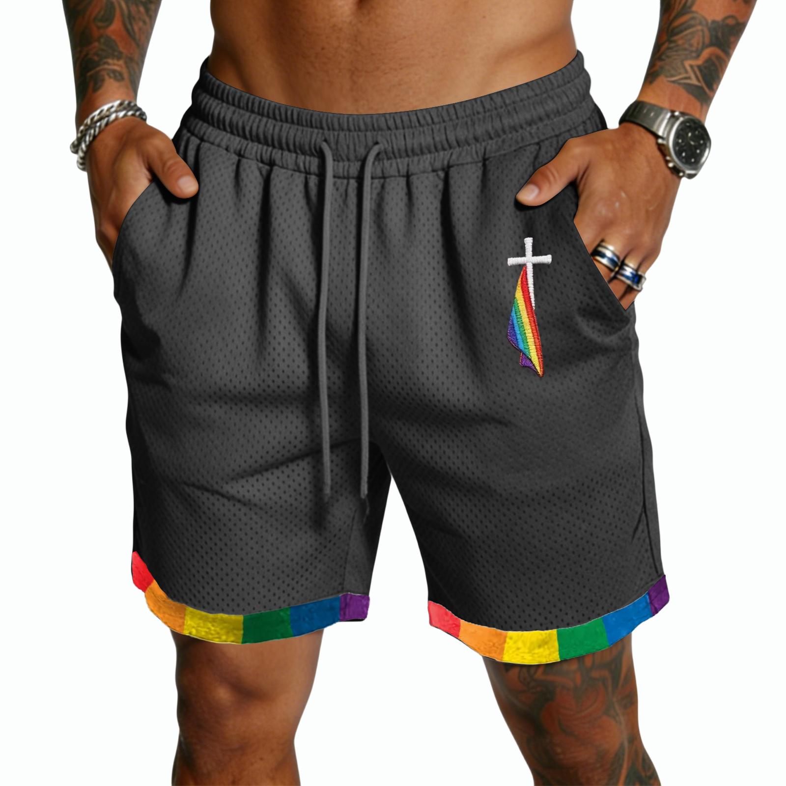 

Men Drawstring Waist Casual Shorts Lightweight Breathable Quick Dry Mesh Fabric Five Inch Inseam with Patterned Trim XL