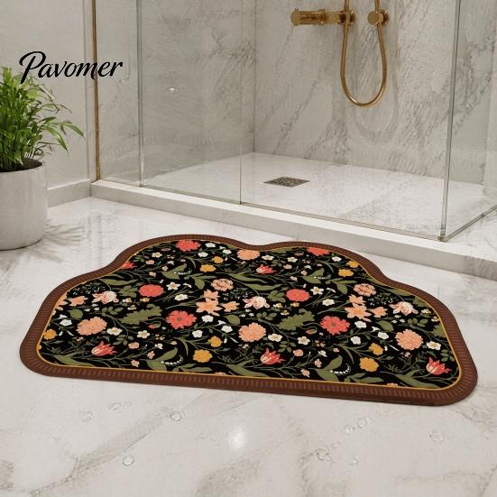 Dust-proof Entryway Mat Retro Floral Bath Mat, Non-slip Super Absorbent Bathroom Rug, Decorative Floor Quick-drying Diatomaceous Earth Rug for