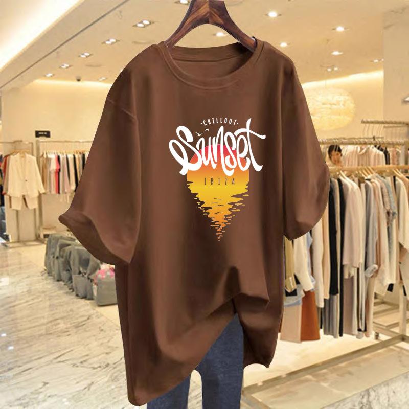 

Pure cotton retro printing foreign versatile pure cotton short-sleeved black t-shirt women s summer new 2025 top ns tide XXXL