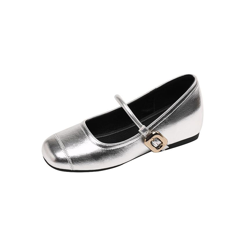 Small inner height increase silver Mary Jane shallow mouth single shoes women 2025 summer square head beanie shoes women breathable and comfortable