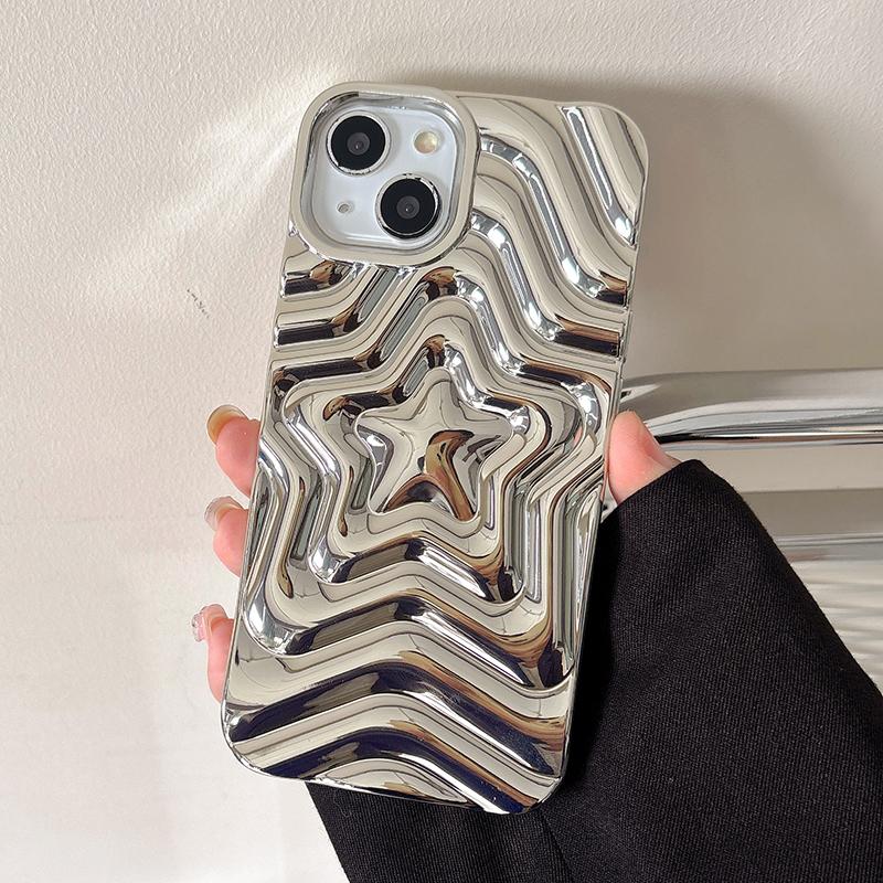 Bling Chromed Silver Gradient Five-pointed Star TPU Phone Case For iPhone 16 Pro Max 17 15 13 14 Plating Silicone Back Cover