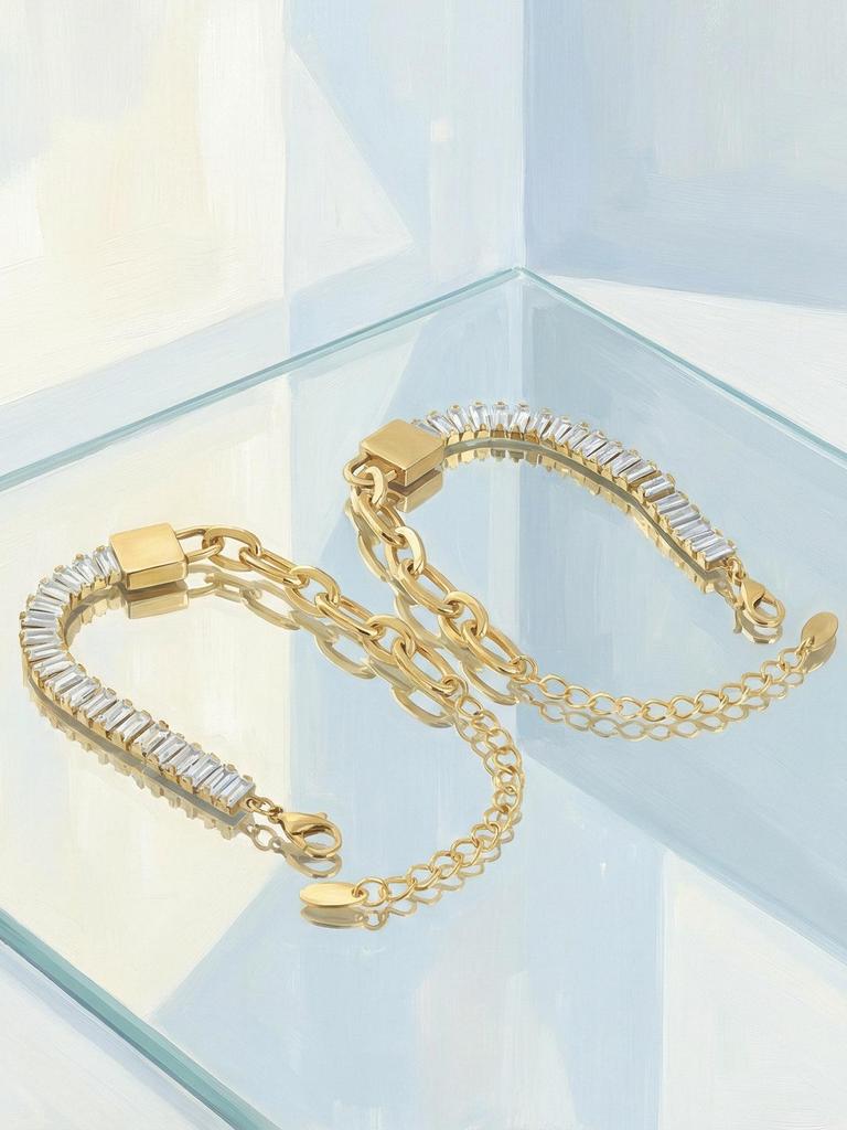 Zircon Inlaid Metal Chain Bracelet: European-American Niche Light Luxury Design
