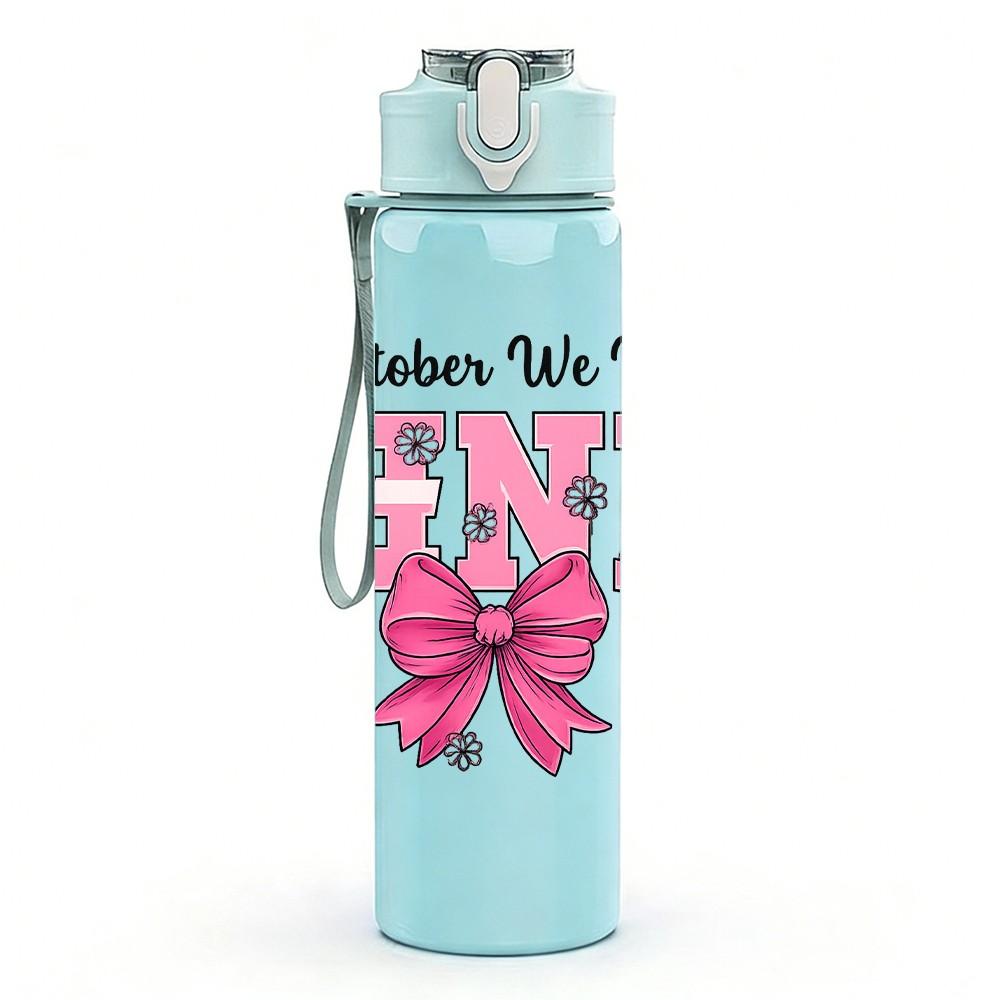 1PC In October We Wear Pink Bow 750ml Color Plastic Sports Water Bottle Leakproof Flip Straw Lid Suitable for Sports Office Home Use