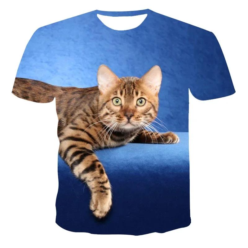 

Summer Round Neck 3D Cute Cat Pattern Printed Top Fashionable Casual Short Sleeved Children s Boy T-shirts 170