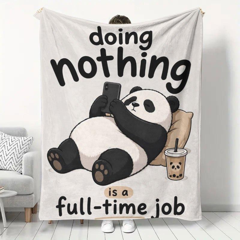 1pc Flannel Blanket, Lazy Panda Lying Flat Printed Design, Home Sofa Throw Blanket, Office Nap Warm Blanket, Dormitory Single Person Throw Blanket, So