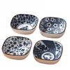 4/6pcs Ceramic Japanese Square Sauce Plates Blue and White Porcelain Sushi Platestomato Sauce and Mustard Container Bowls, Appet