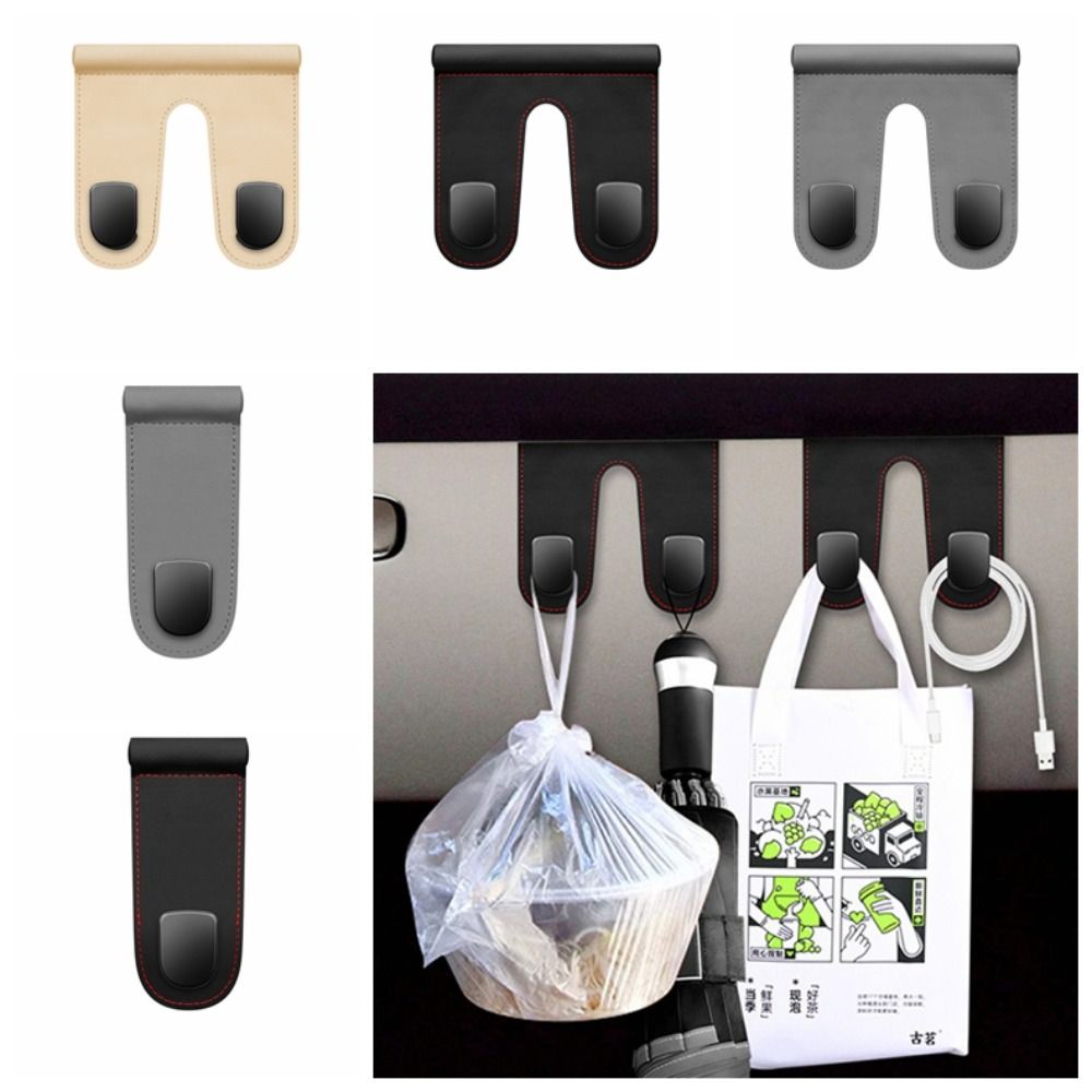 

Pu Leather Car Hook Zinc Alloy Seat Storage Hanger Durable Glove Box Hook Grey-Double hook