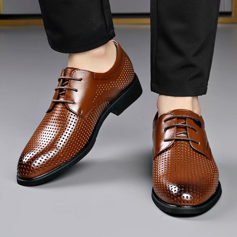 Fashion Summer New Business Breathable Hollow Leather Shoes Men's British Large Size Sandals Korean Casual Fashion Dress Shoes Male