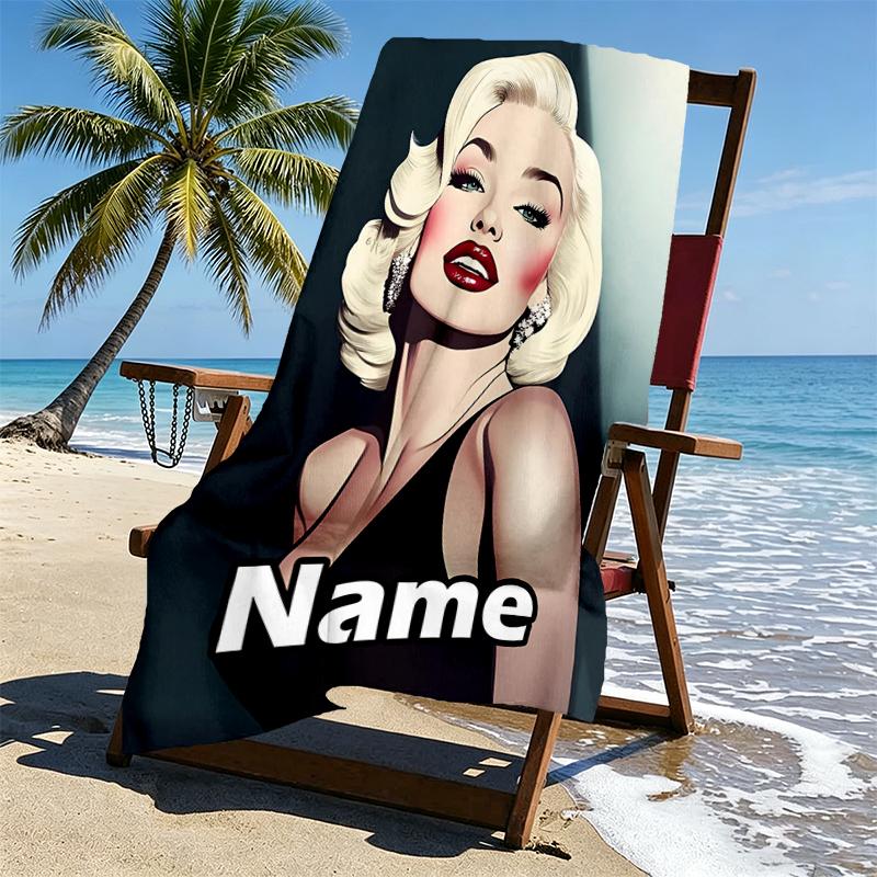Personalisierter Marilyn Monroe Strandtuch mit individuellem Namen, für Reise, Camping, Strandparty, Heimdekoration, Geburtstagsgeschenk für Familie & Freunde