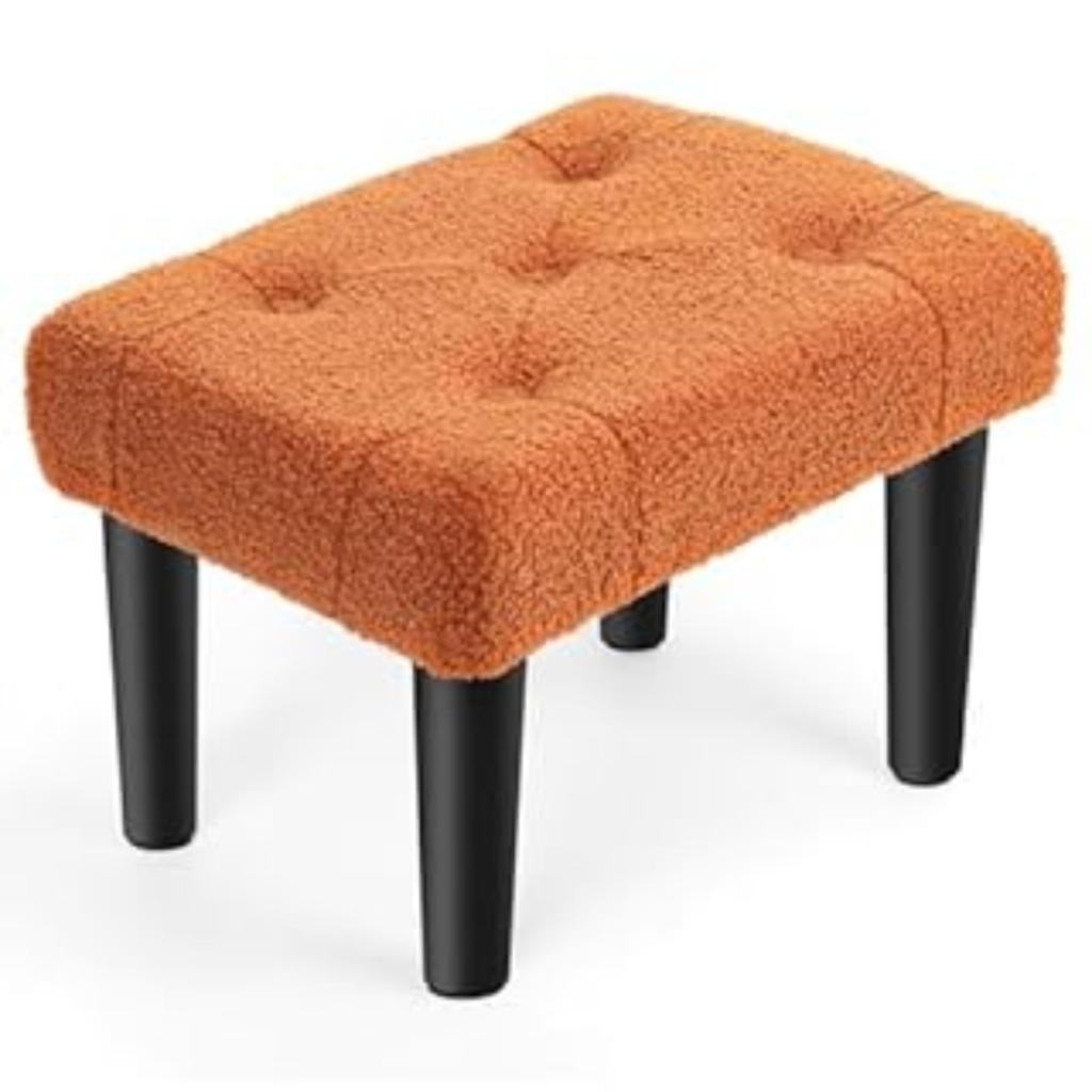 Small Ottoman Foot Rest with Legs, Teddy Velvet Foot Stool for Office, Living Room, Dorm, Bedroom | Grey