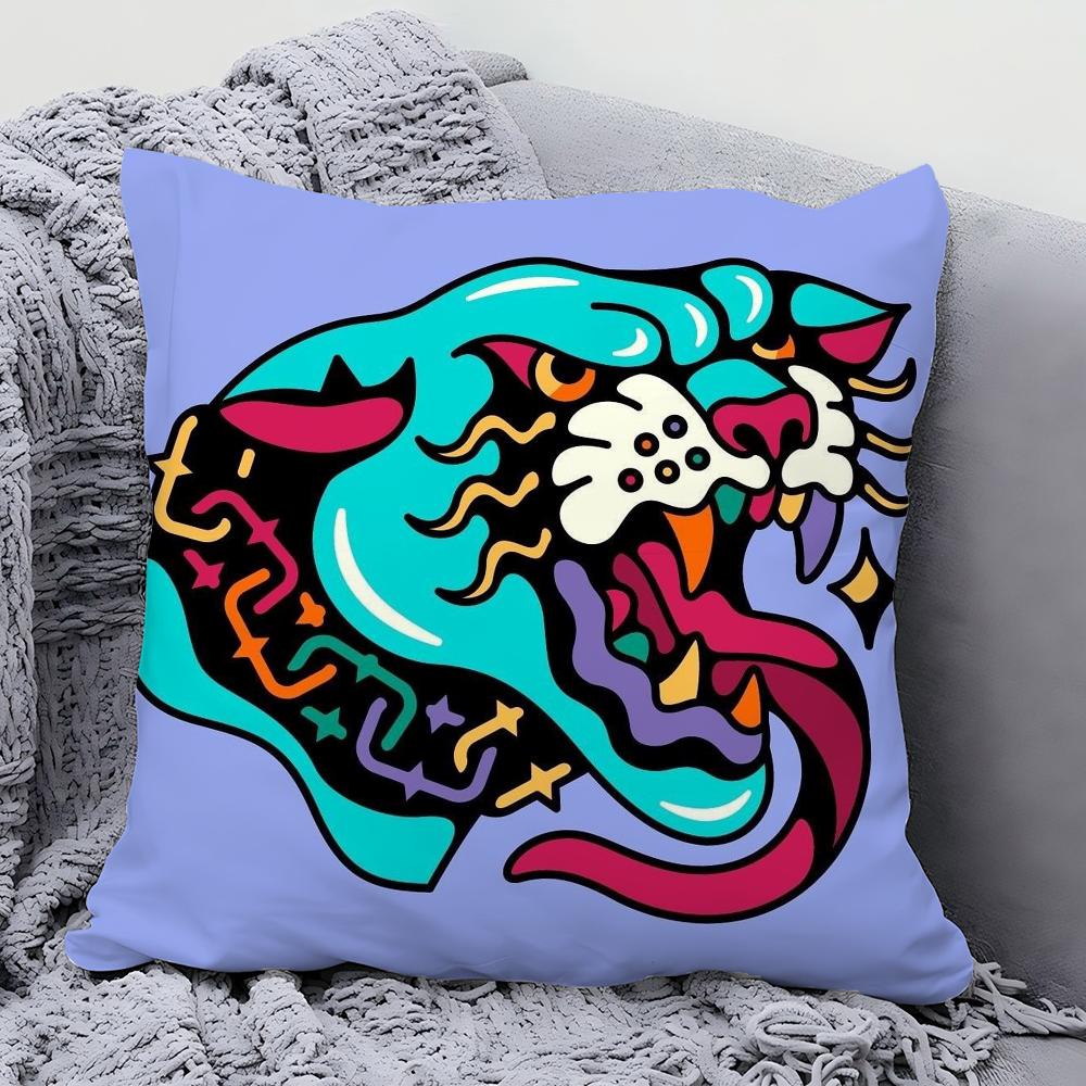 Niedlicher Löwe Tiger Leopard Kissenbezug Quadratisches Kissen Schlafzimmer Sofa Freizeit Komfort Kissen Auto Wohnzimmer Heimdekoration 40X40