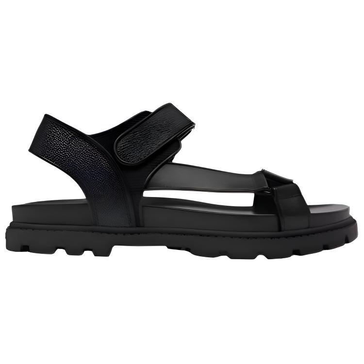 Coach Signature Leather Round Toe Velcro Thick Sole Slide Sandals Men Sandals Black CAP63-BK/CQ