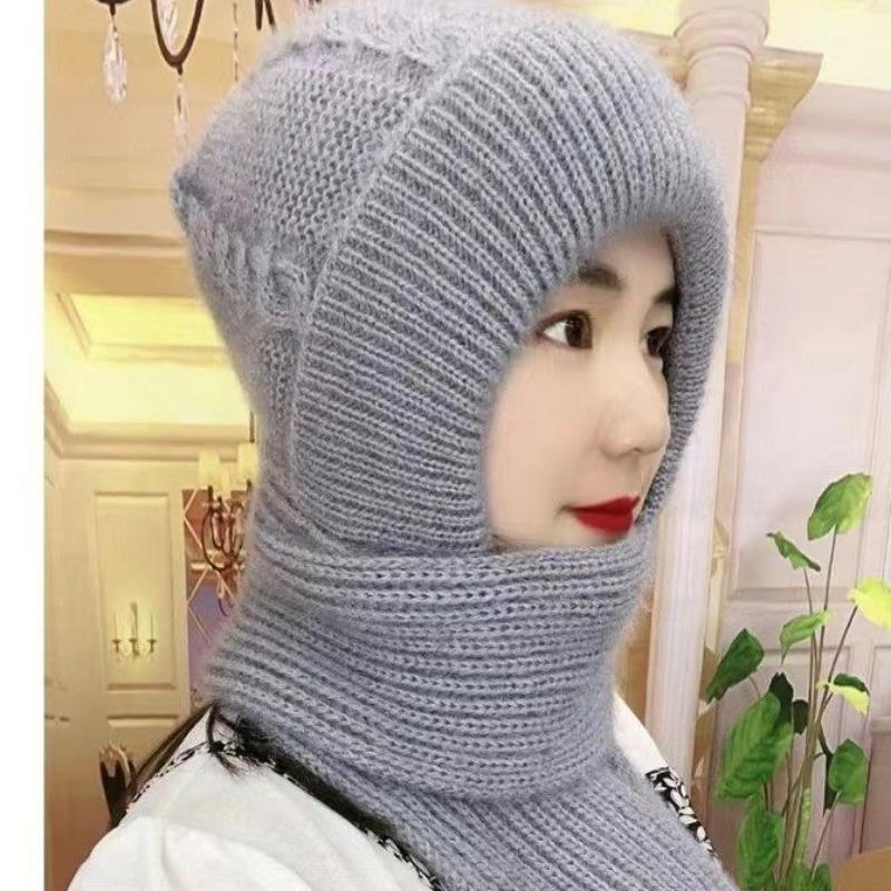 Hat Autumn and Winter Women's Cold-proof Hat, Scarf Integrated Middle-aged Mother Hat, Warm Hat, Ear Protection, Wind and Cold Wind and Snow Hat