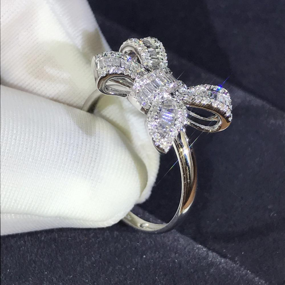 Bow Tie Square Zirconia Ring Elegant Luxury Simulated Diamond Wedding Ring for Women
