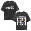 British Classic Virtual Band Gorillaz Poster Tshirt Men Women Streetwear Hip Hop Vintage Washed Cotton Top Oversized Summer Tee