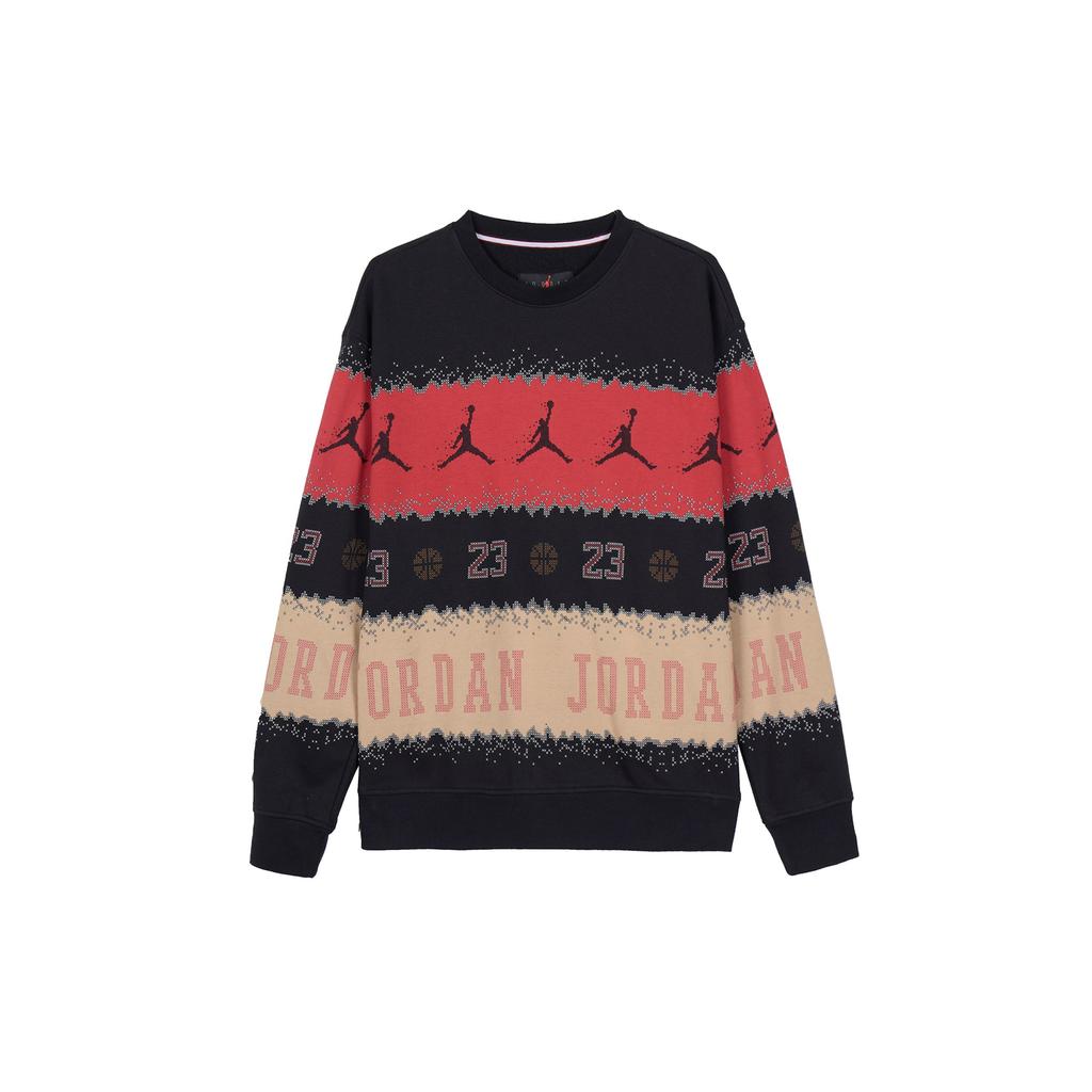 Jordan Essentials Holiday Logo Print Fleece-Lined Casual Long Sleeve Sweatshirt Men Tops Red Black FD7464-687