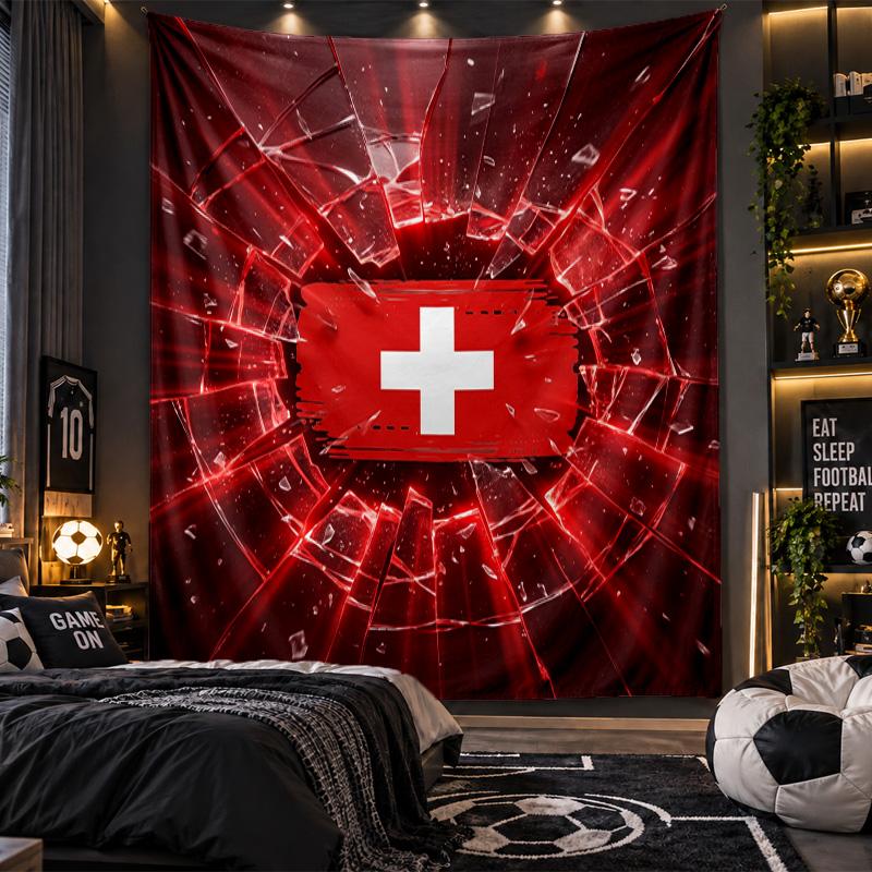 Wall Hanging Tapestry Switzerland Football Print Cloth for Living Room Bedroom Home Decor