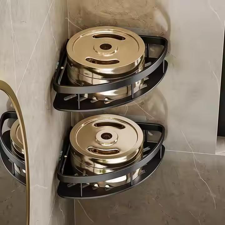 Hole-free Corner Bathroom Storage Rack Self-adhesive Aluminum Alloy Hotel Storage Rack for Shower Wall Modern Design Durable