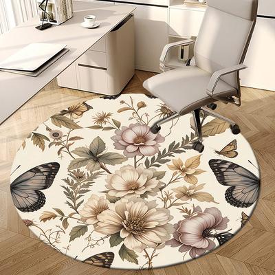 1pc Floral Butterfly Pattern Design Round Carpet, Made of Polyester,Perfect for Decorating Office Chairs, Living Rooms,Vibrant Decorative Rug
