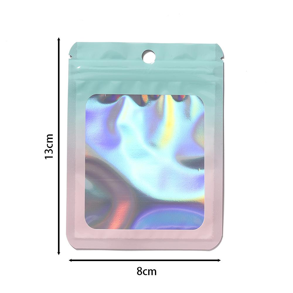 50pcs Thicken Ziplock Bags Gradient Holographic Laser AB Color Plastic Pouch for DIY Jewelry Storage Pouch Zip Lock Bag