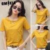 Women's Fashion Casual Solid Color Print Short Sleeve V Neck Blouses & Shirts
