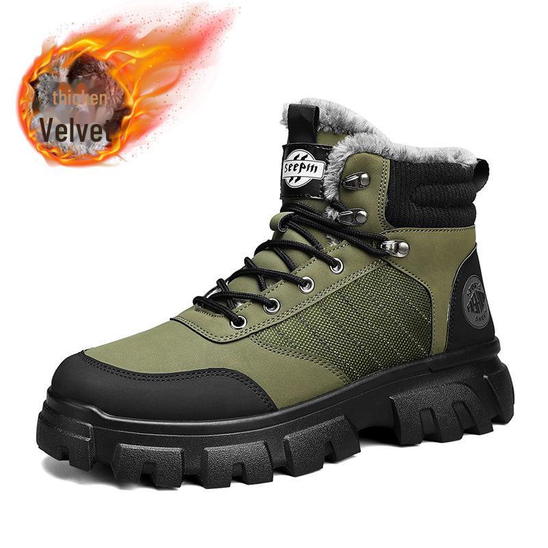

Men s British-Style Winter High-Top Snow Boots: Velvet-Lined, Thick-Sole, Lace-Up Martin Boots 43