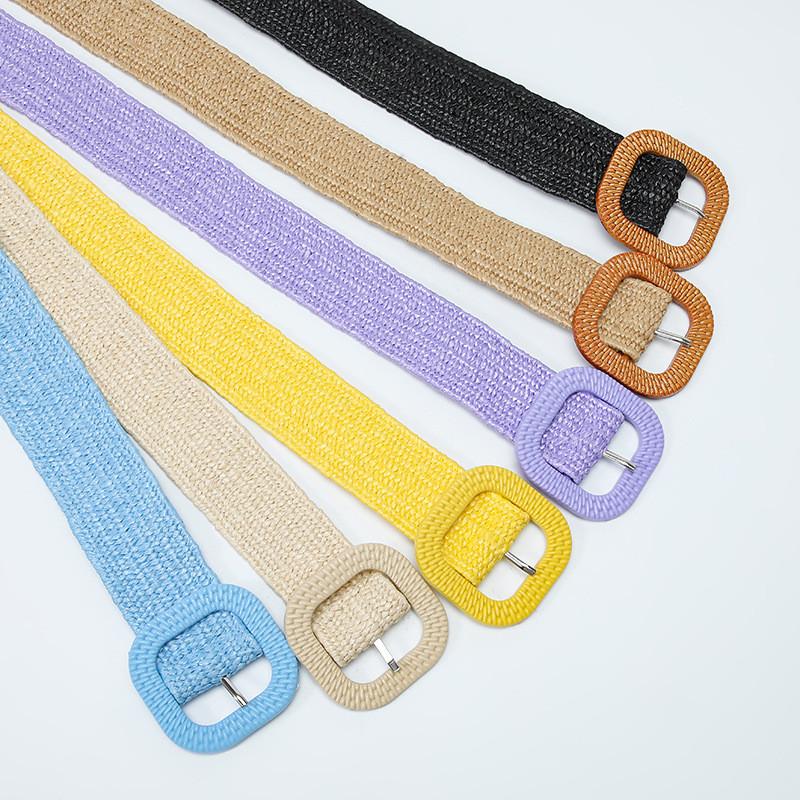 Trendy Women's 4cm Square Buckle Pp Grass Elastic Waist Belt In Delightful Pastel Shades For A Fresh Look