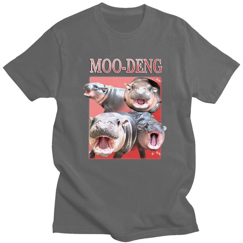 Custom Moo Deng Hippo Meme T Shirts for Men Pure Cotton Tees Tshirts Tshirt Clothes
