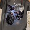 Drei Mothman Mond Shirt, Vintage Kryptid Galaxie Tee, Himmlisches Monster Kunst, Ästhetisches 90er Jahre Folkloristisches Grafik Top, Mythisches Kreaturen Geschenk